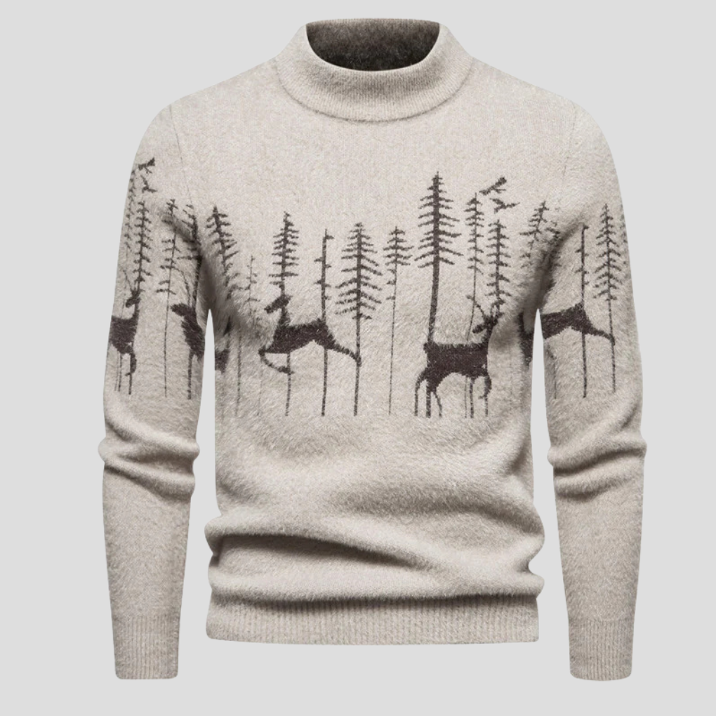 Pull de Noël homme avec motif de renne et de forêt