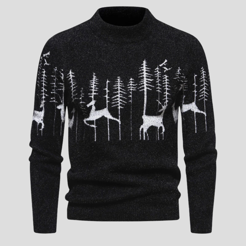 Pull de Noël homme avec motif de renne et de forêt