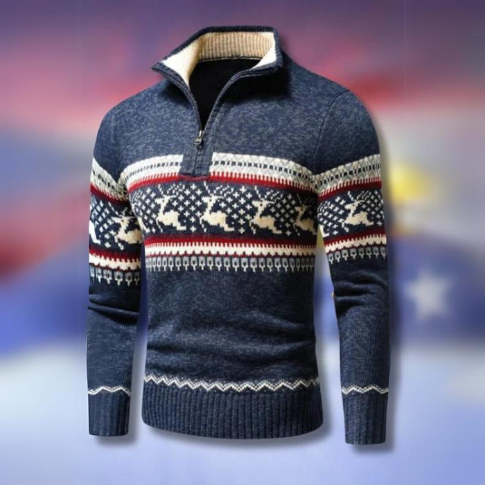 Pull de Noël homme en maille chaude à motifs festifs et demi-zip, Coupe confortable