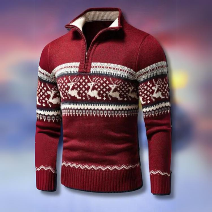 Pull de Noël homme en maille chaude à motifs festifs et demi-zip, Coupe confortable