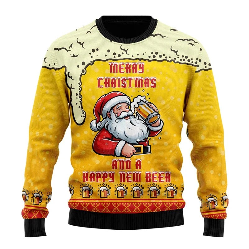 Pull de Noël humoristique à motif bière pour homme