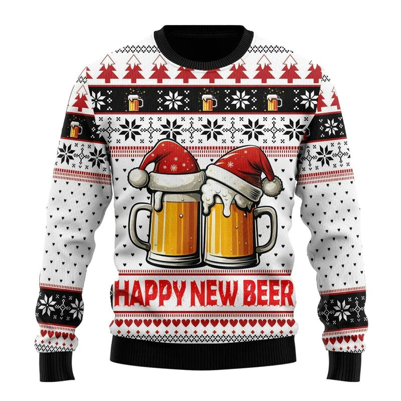 Pull de Noël humoristique à motif bière pour homme