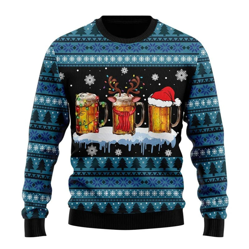 Pull de Noël humoristique à motif bière pour homme