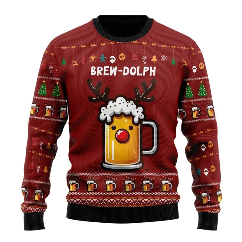 Pull de Noël humoristique à motif bière pour homme