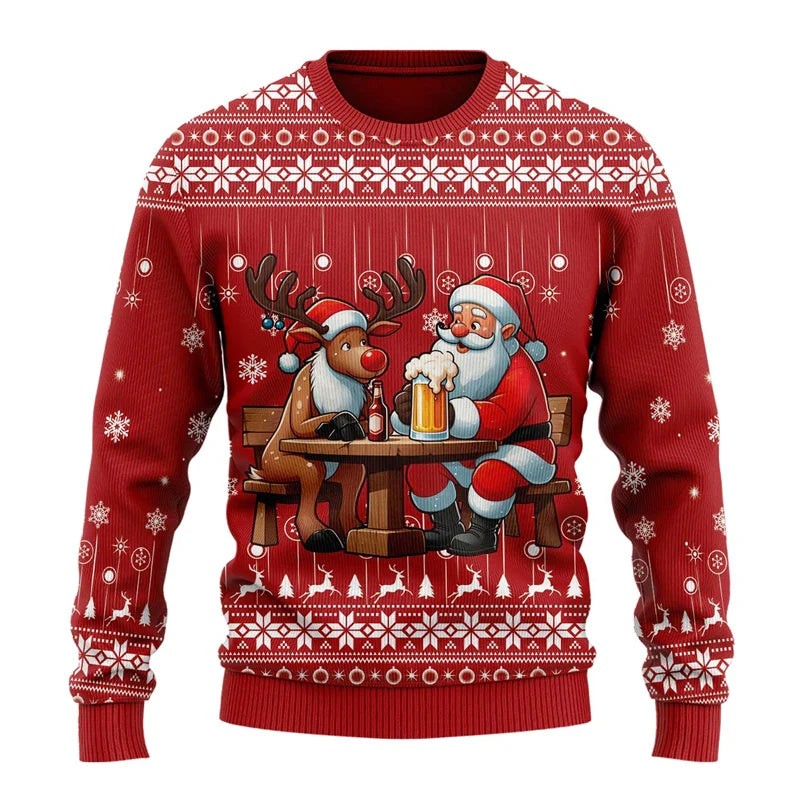 Pull de Noël humoristique à motif bière pour homme