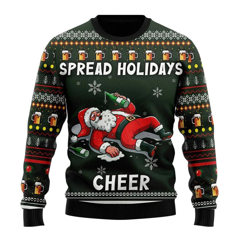 Pull de Noël humoristique à motif bière pour homme