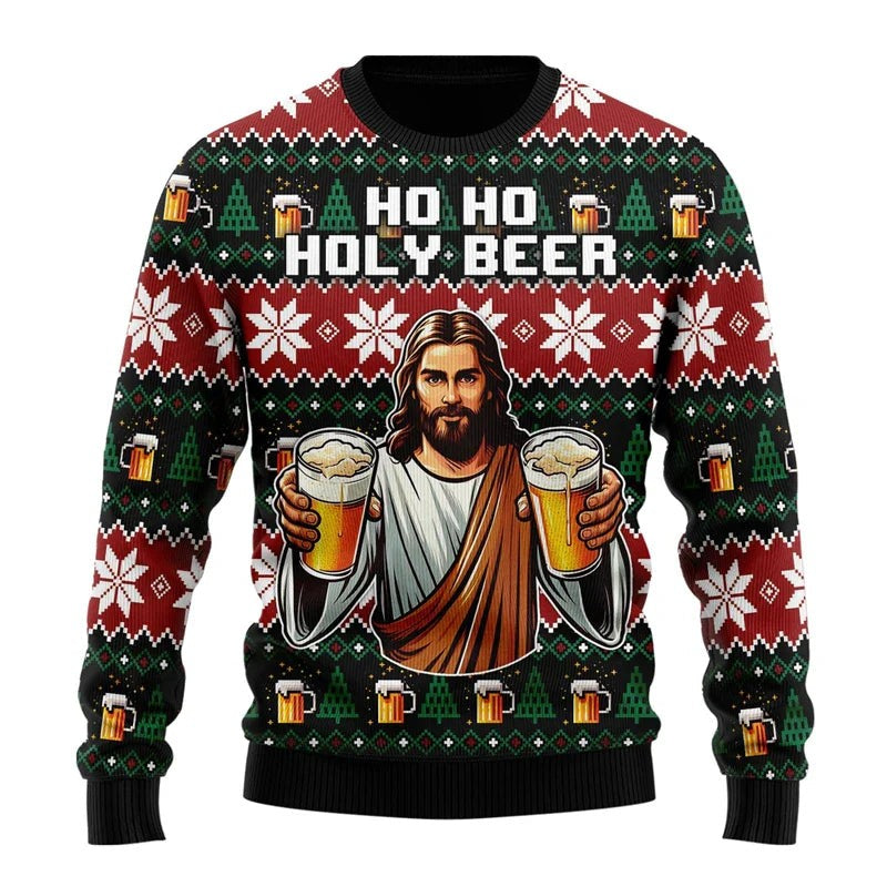 Pull de Noël humoristique à motif bière pour homme