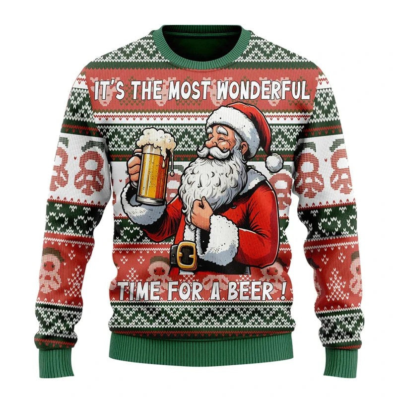 Pull de Noël humoristique à motif bière pour homme
