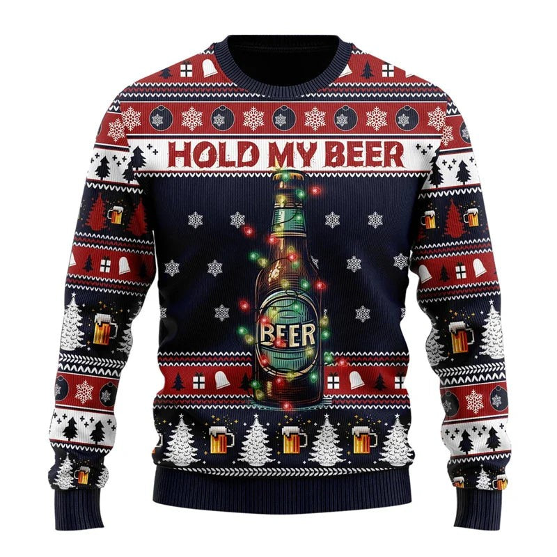 Pull de Noël humoristique à motif bière pour homme