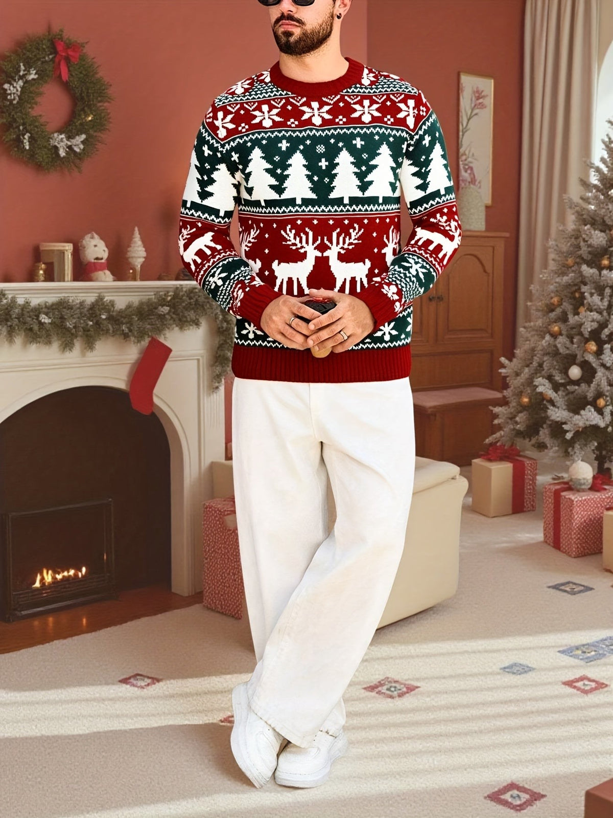 Pull de Noël moche pour homme, Motif renne
