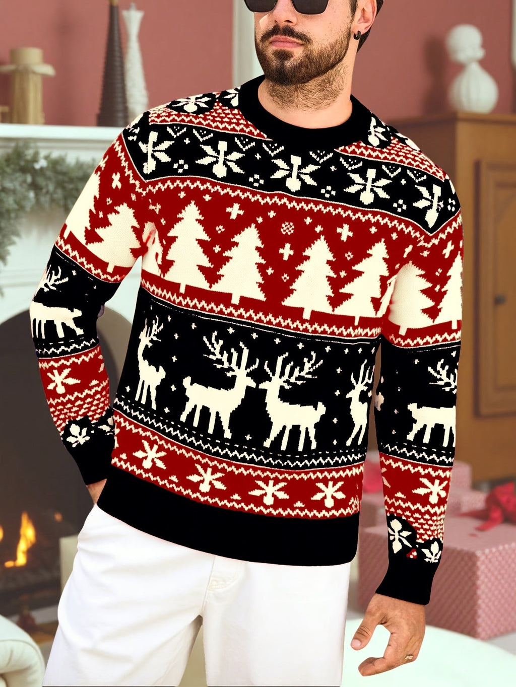 Pull de Noël moche pour homme, Motif renne