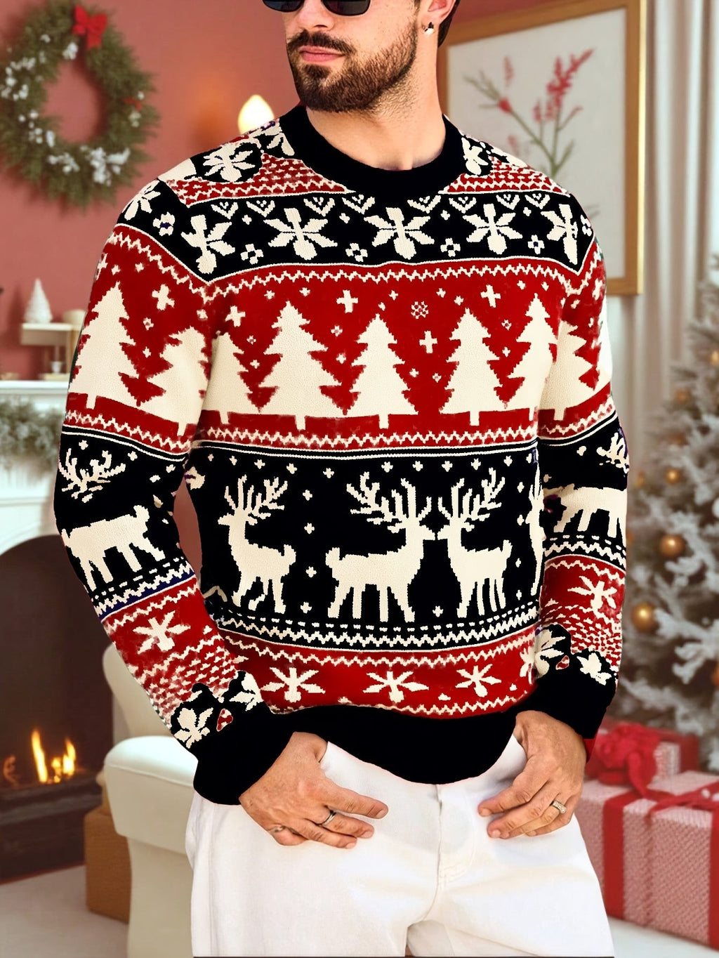 Pull de Noël moche pour homme, Motif renne
