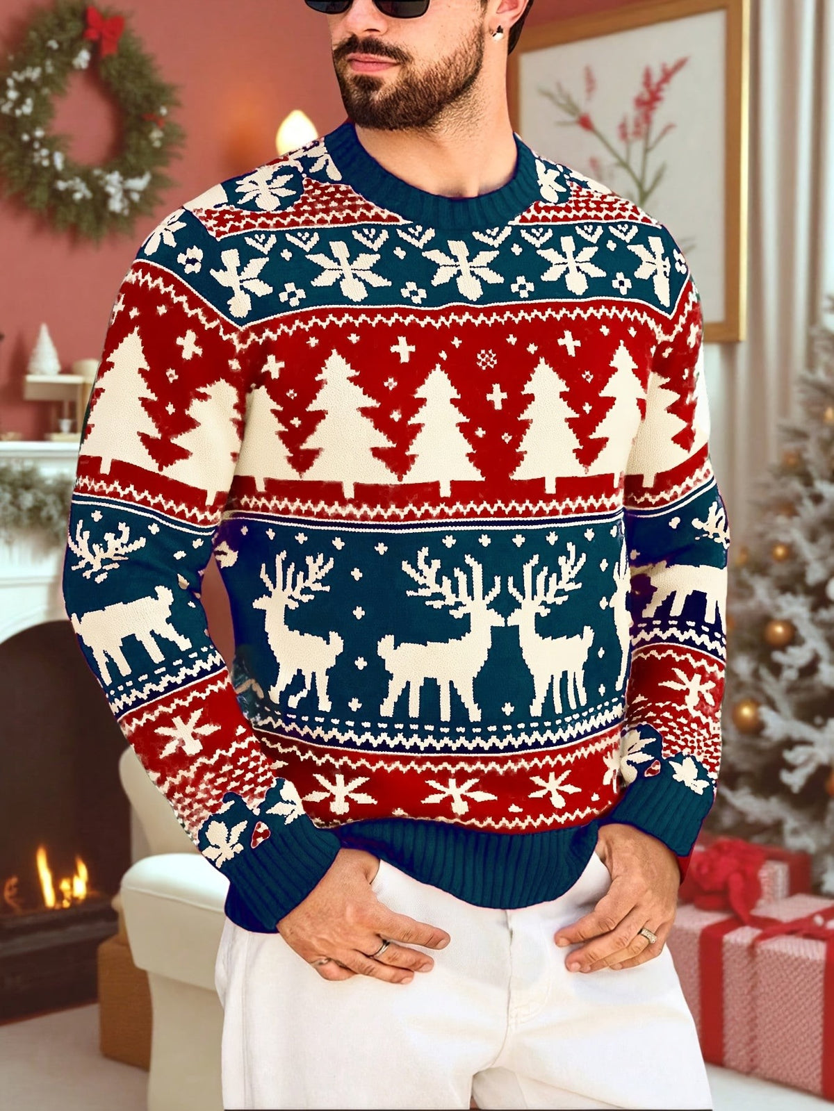 Pull de Noël moche pour homme, Motif renne