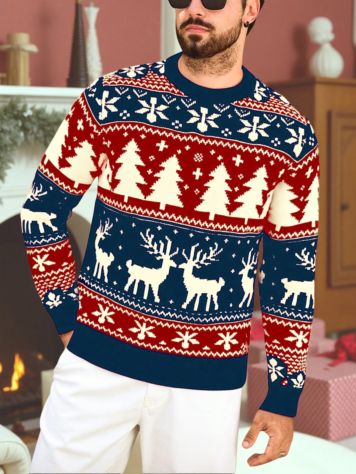 Pull de Noël moche pour homme, Motif renne