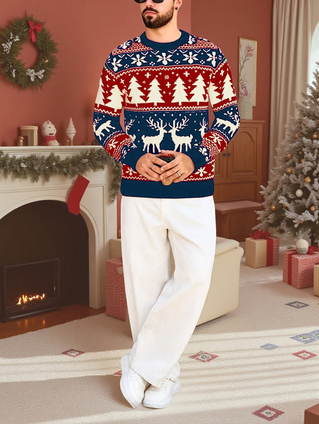 Pull de Noël moche pour homme, Motif renne
