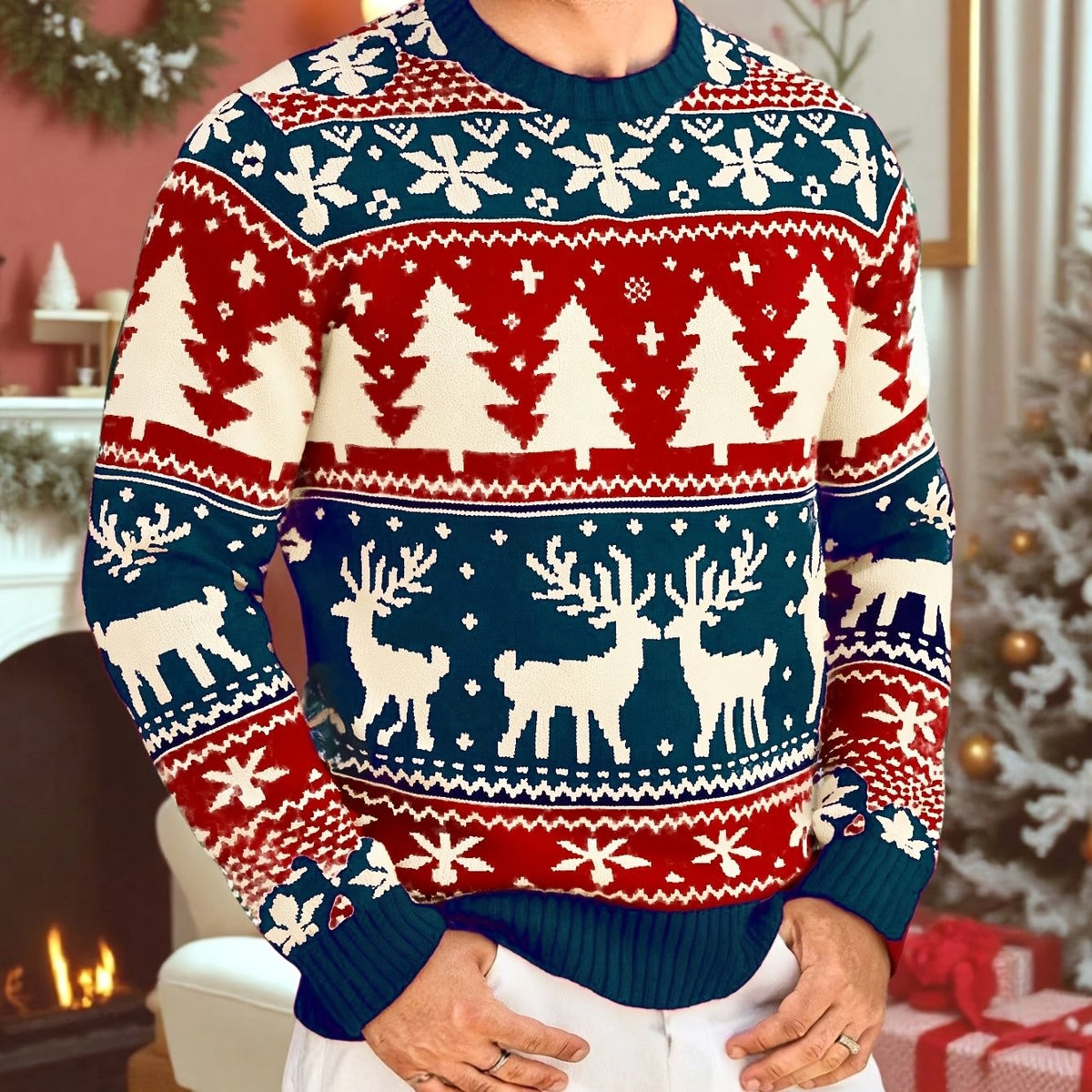 Pull de Noël moche pour homme, Motif renne