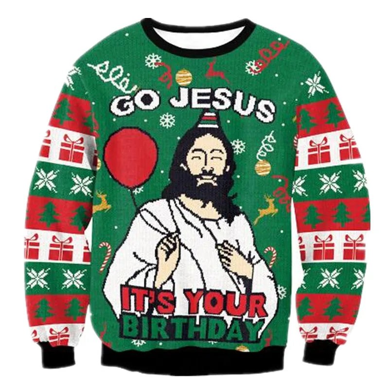 Pull de Noël rigolo pour homme, anniversaire de Jésus