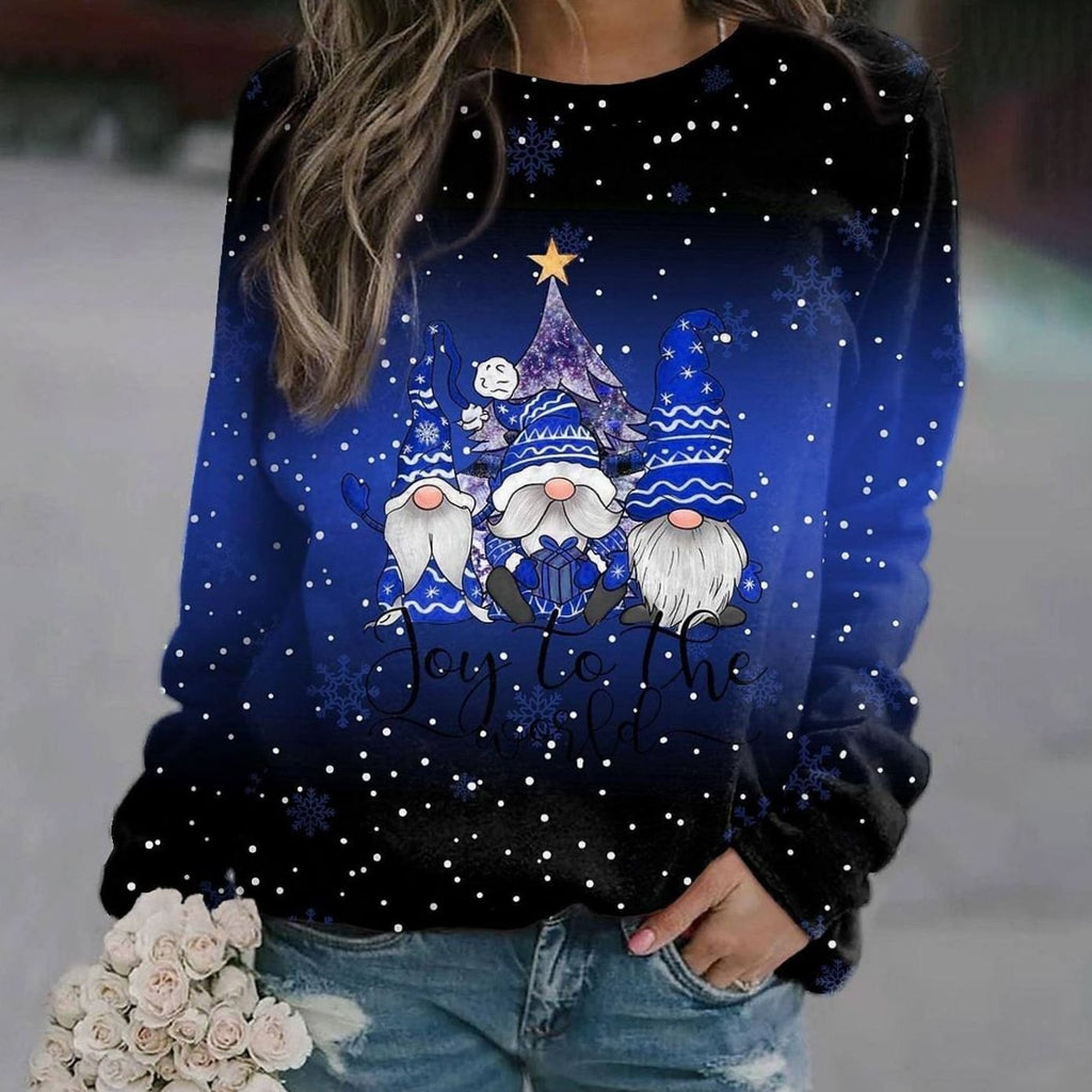 Pull de Noël tricoté ample à col rond pour femme, Motif de Noël