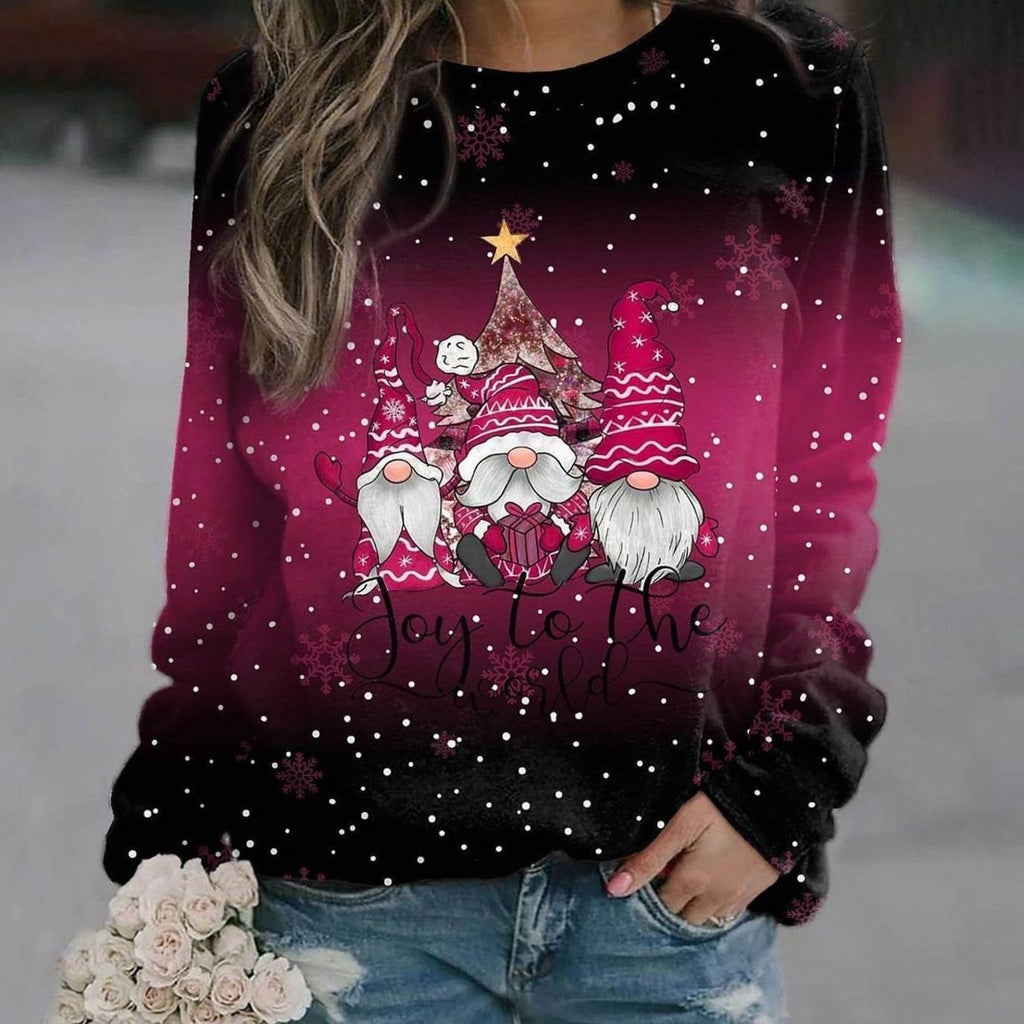 Pull de Noël tricoté ample à col rond pour femme, Motif de Noël