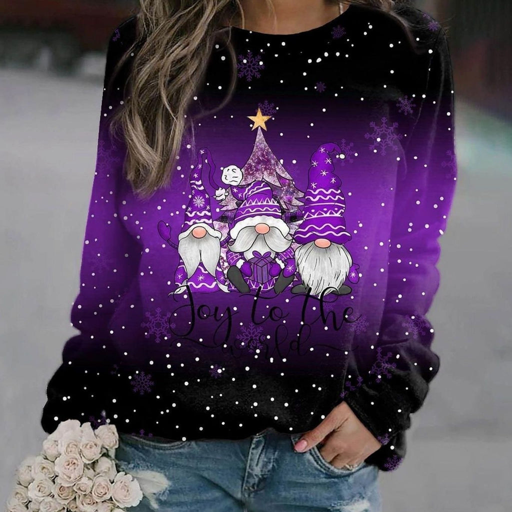 Pull de Noël tricoté ample à col rond pour femme, Motif de Noël