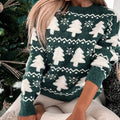 Pull de Noël tricoté oversize à motif sapin pour femme, pull moche de Noël festif
