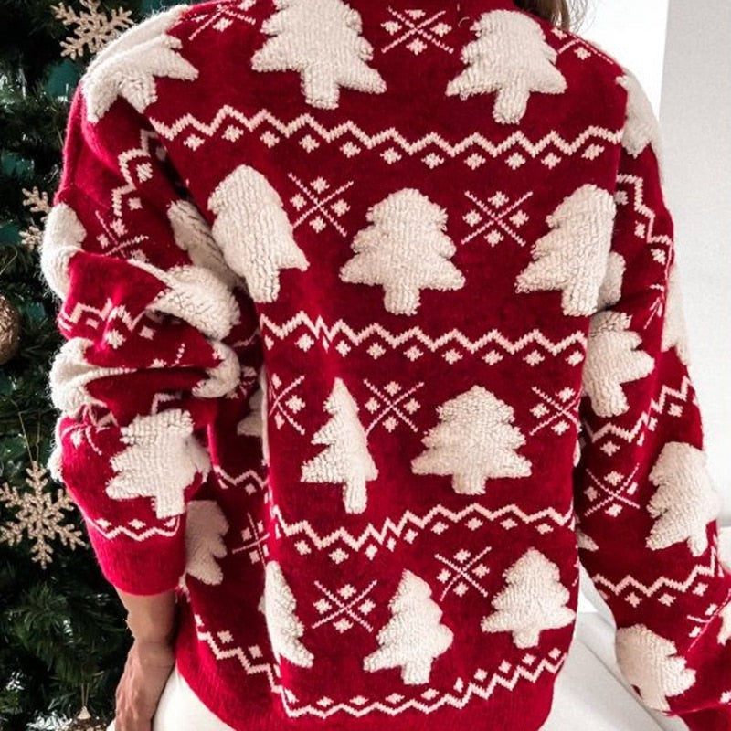 Pull de Noël tricoté oversize à motif sapin pour femme, pull moche de Noël festif