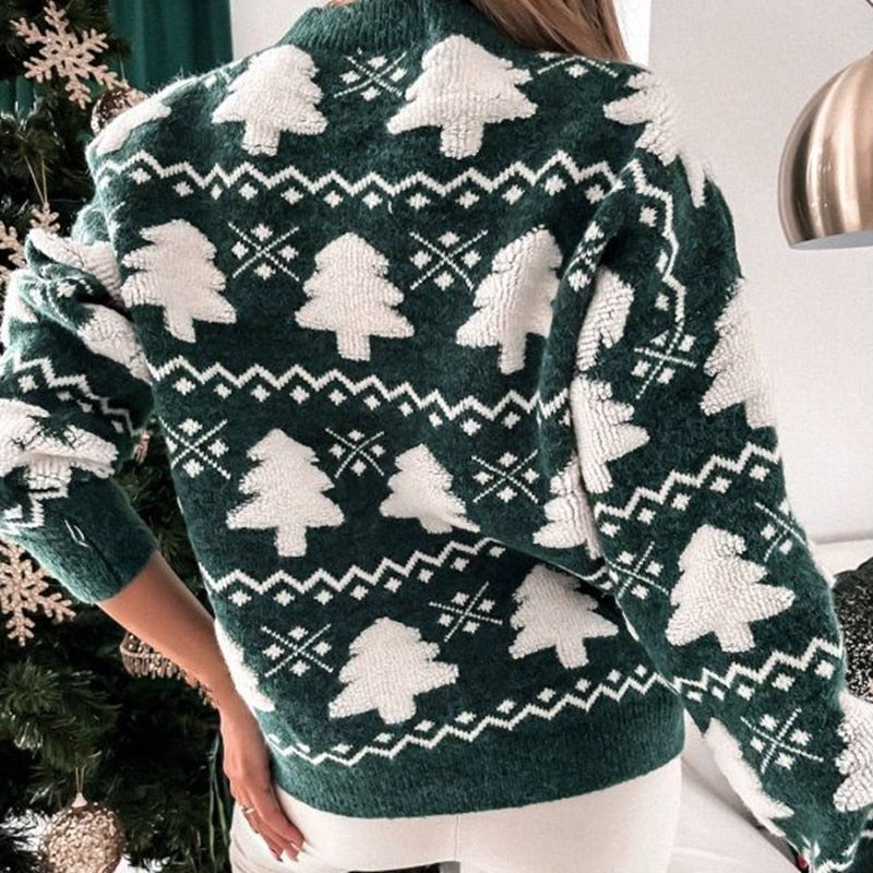 Pull de Noël tricoté oversize à motif sapin pour femme, pull moche de Noël festif