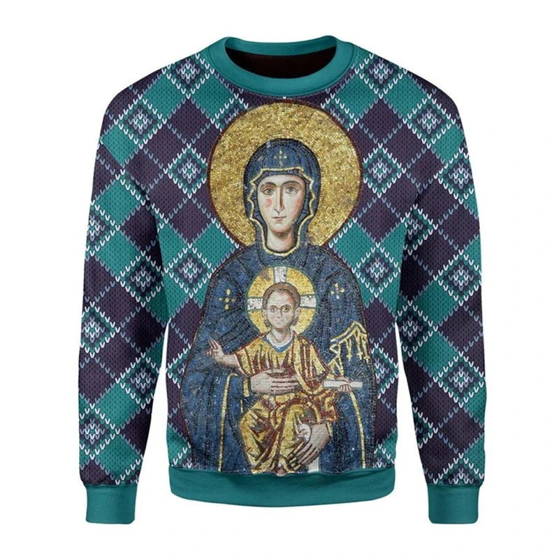 Pull de Noël unisexe à design Jésus en 3D, pour les fêtes