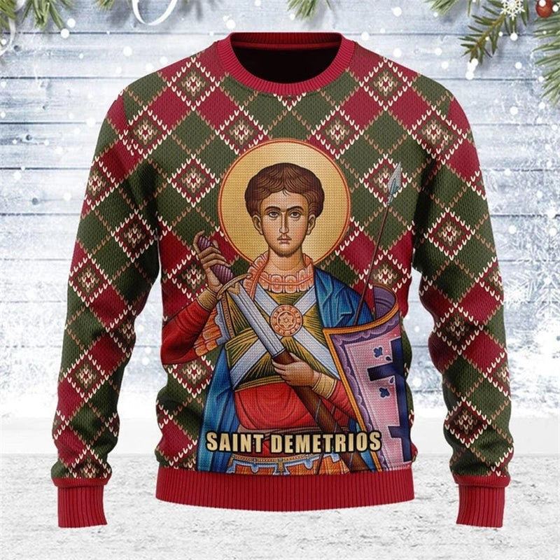 Pull de Noël unisexe à design Jésus en 3D, pour les fêtes