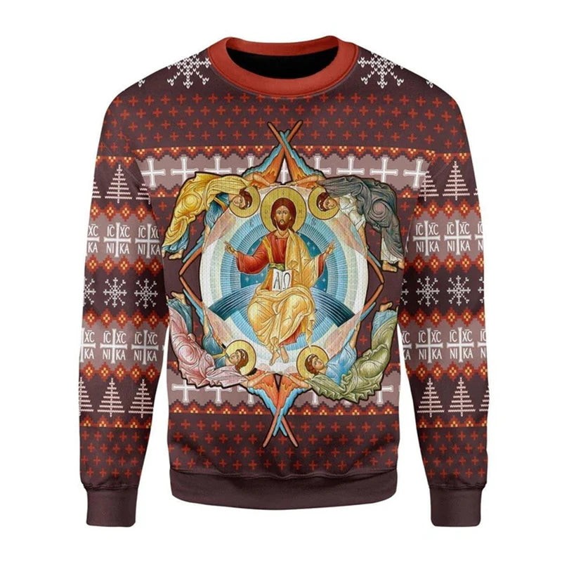 Pull de Noël unisexe à design Jésus en 3D, pour les fêtes