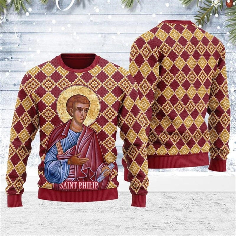 Pull de Noël unisexe à design Jésus en 3D, pour les fêtes