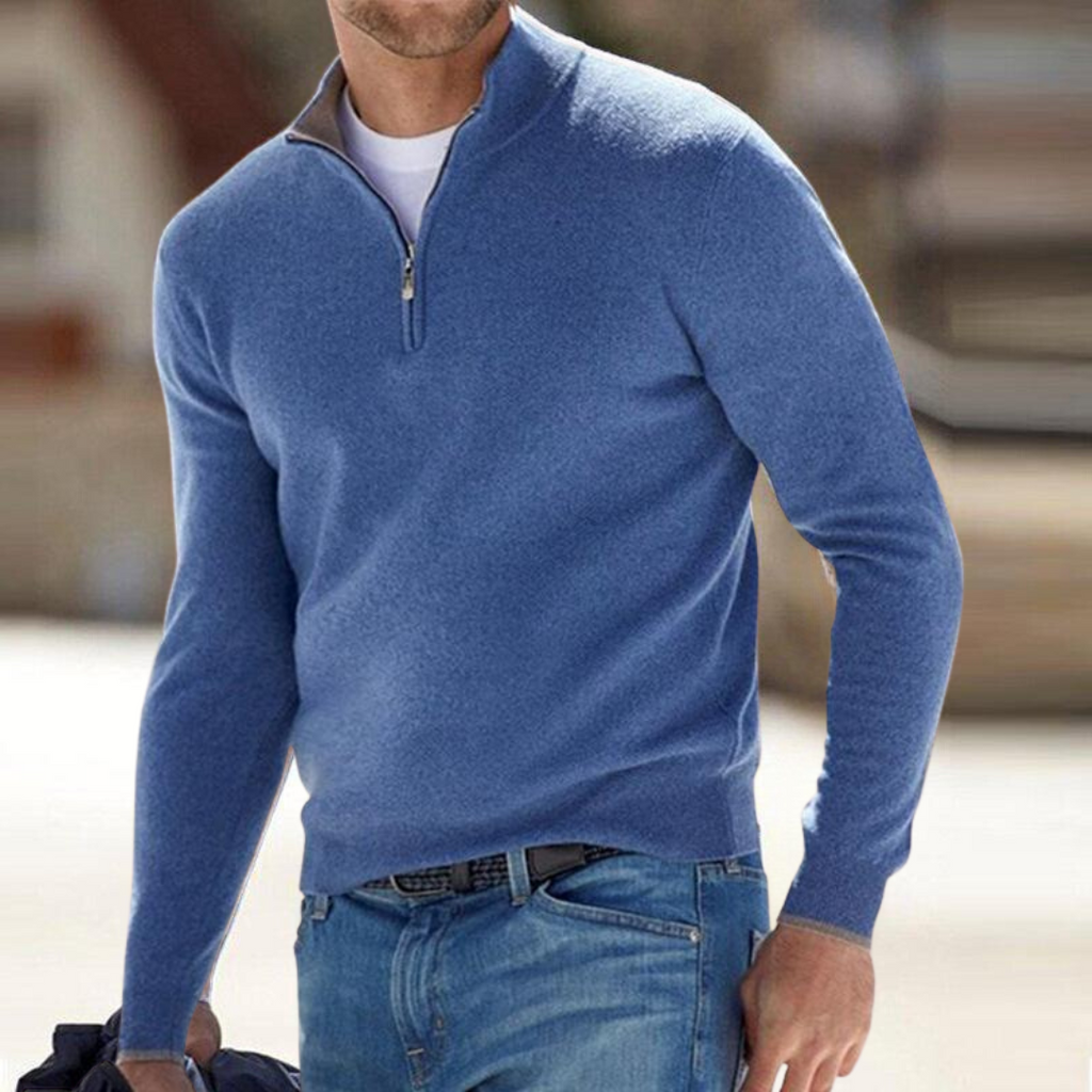 Pull demi-zippé haut de gamme pour homme, pull habillé
