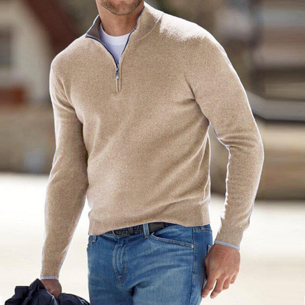 Pull demi-zippé haut de gamme pour homme, pull habillé