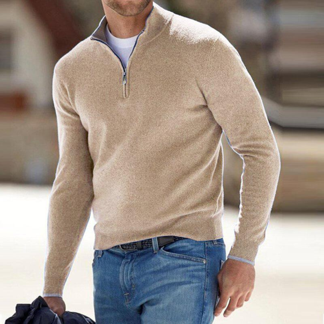 Pull demi-zippé haut de gamme pour homme, pull habillé