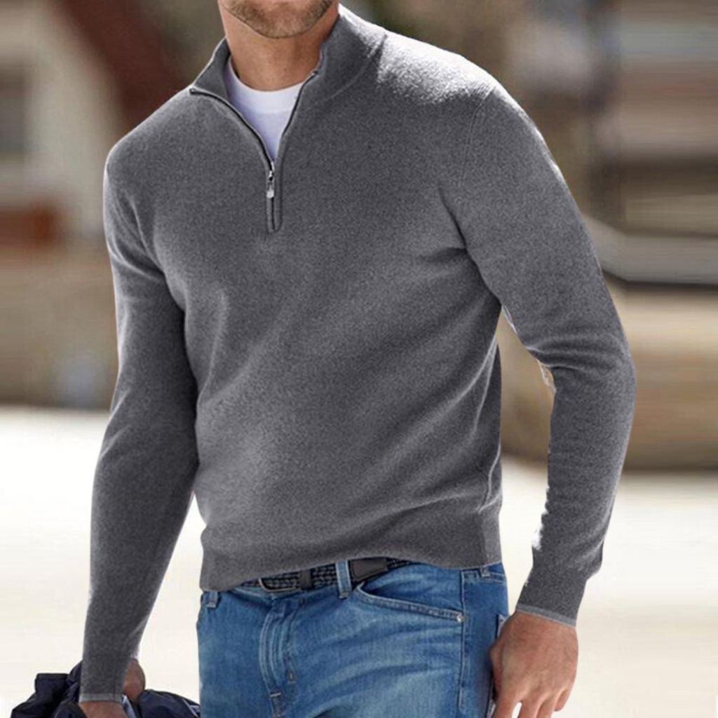 Pull demi-zippé haut de gamme pour homme, pull habillé