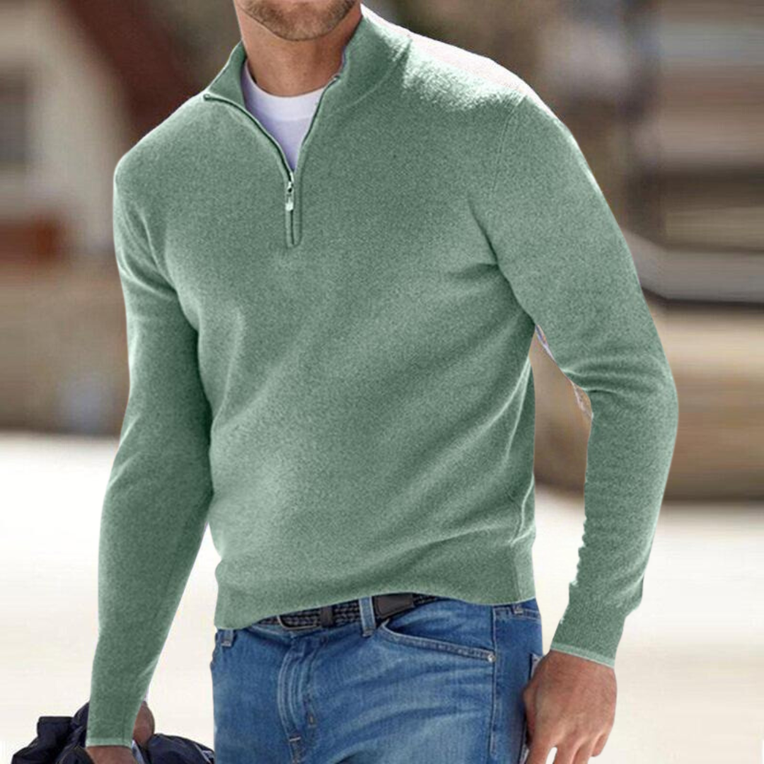 Pull demi-zippé haut de gamme pour homme, pull habillé