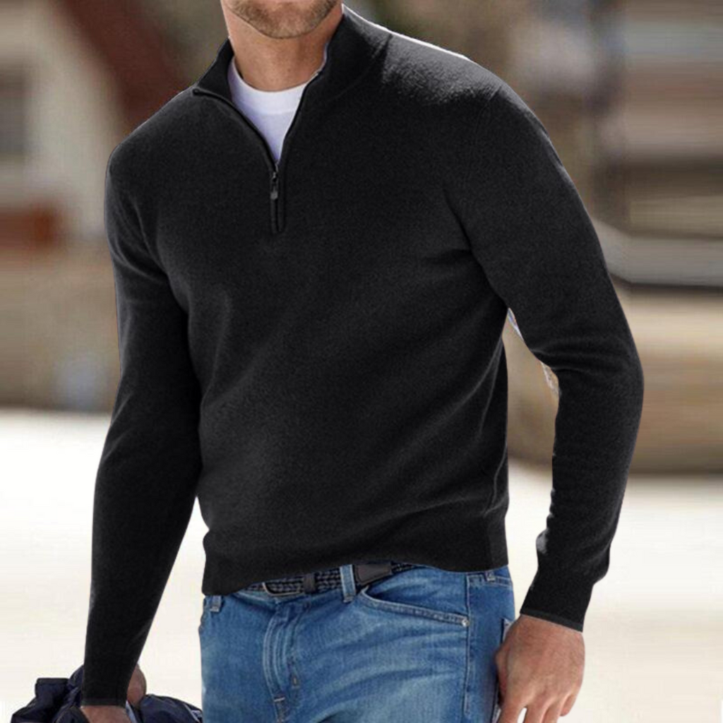 Pull demi-zippé haut de gamme pour homme, pull habillé