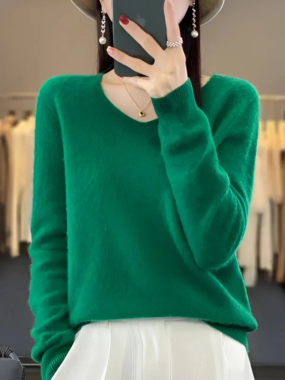 Pull en cachemire élégant pour femme à col en V