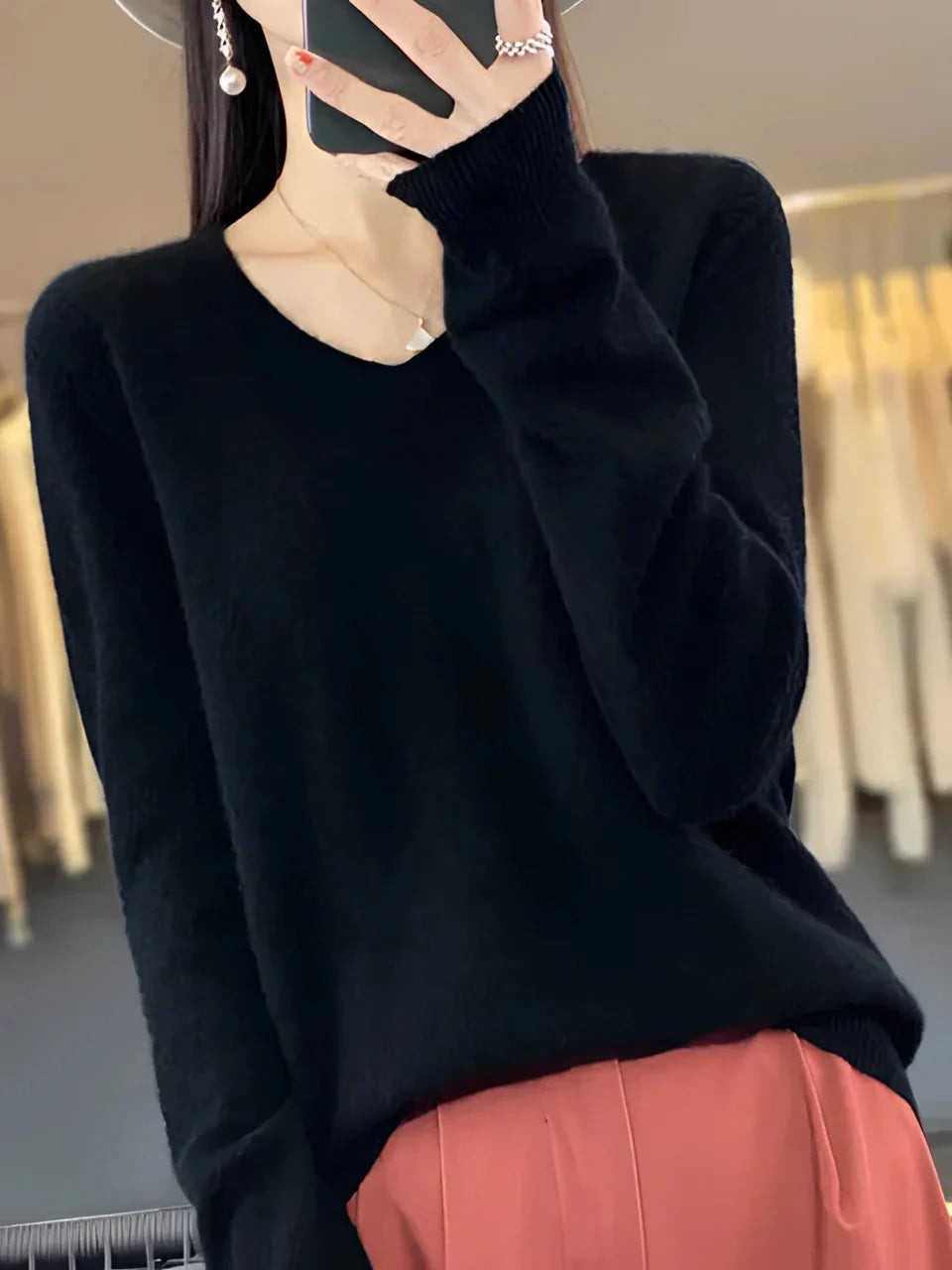 Pull en cachemire élégant pour femme à col en V