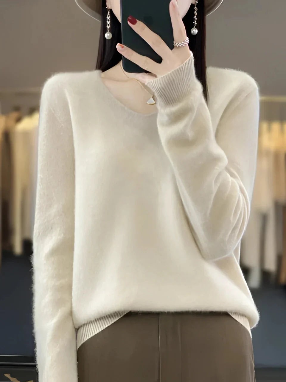 Pull en cachemire élégant pour femme à col en V