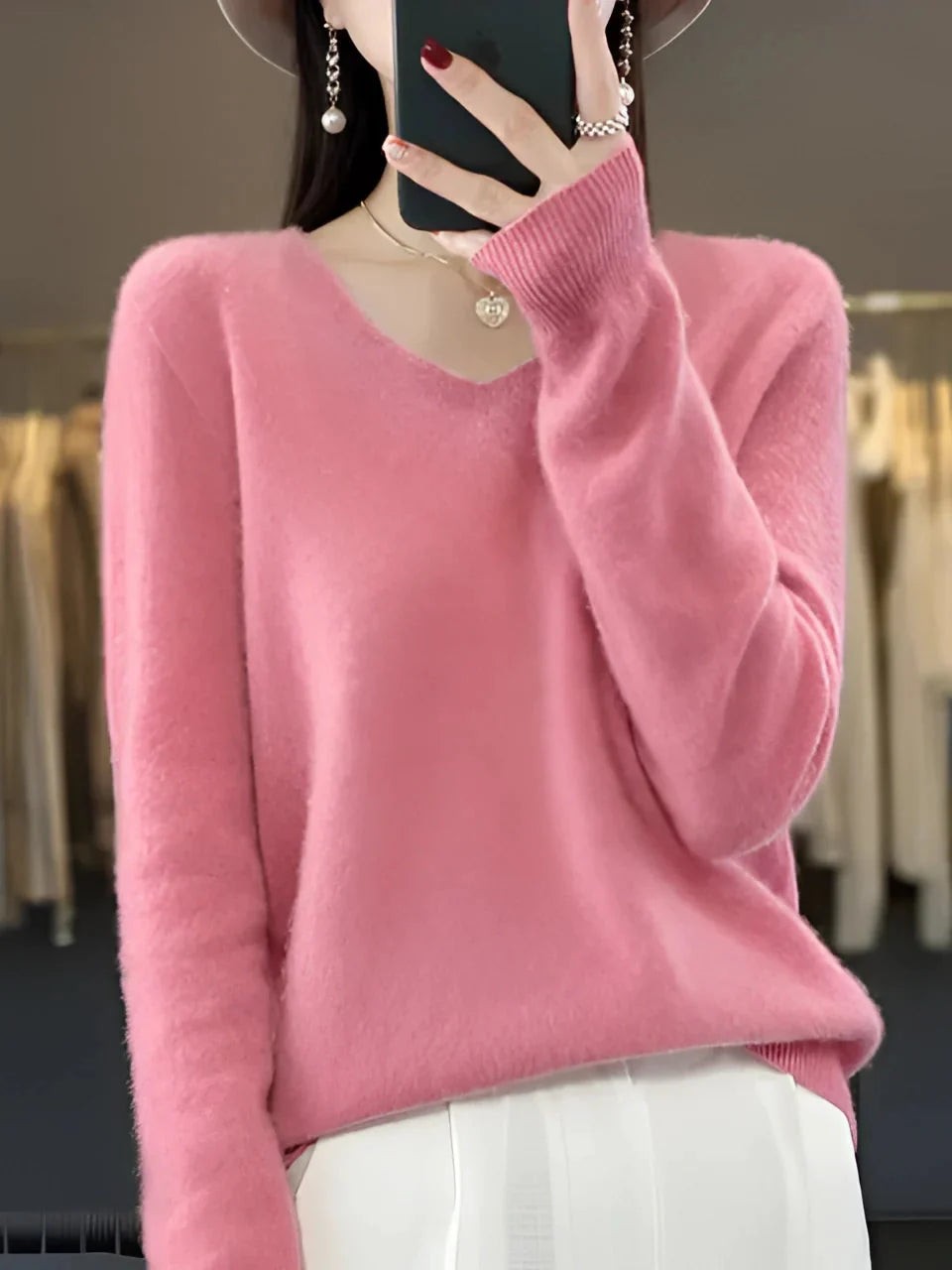 Pull en cachemire élégant pour femme à col en V