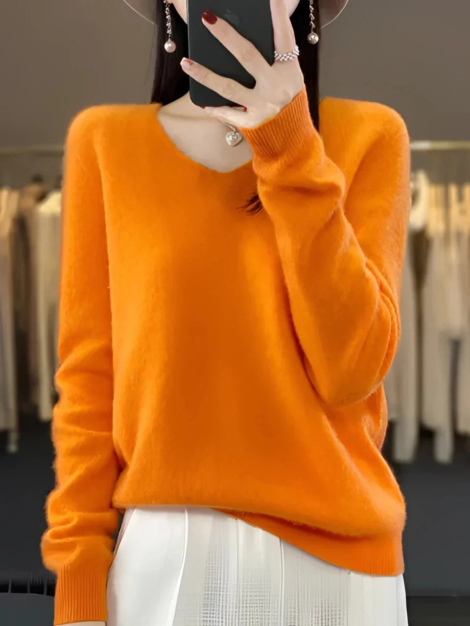 Pull en cachemire élégant pour femme à col en V