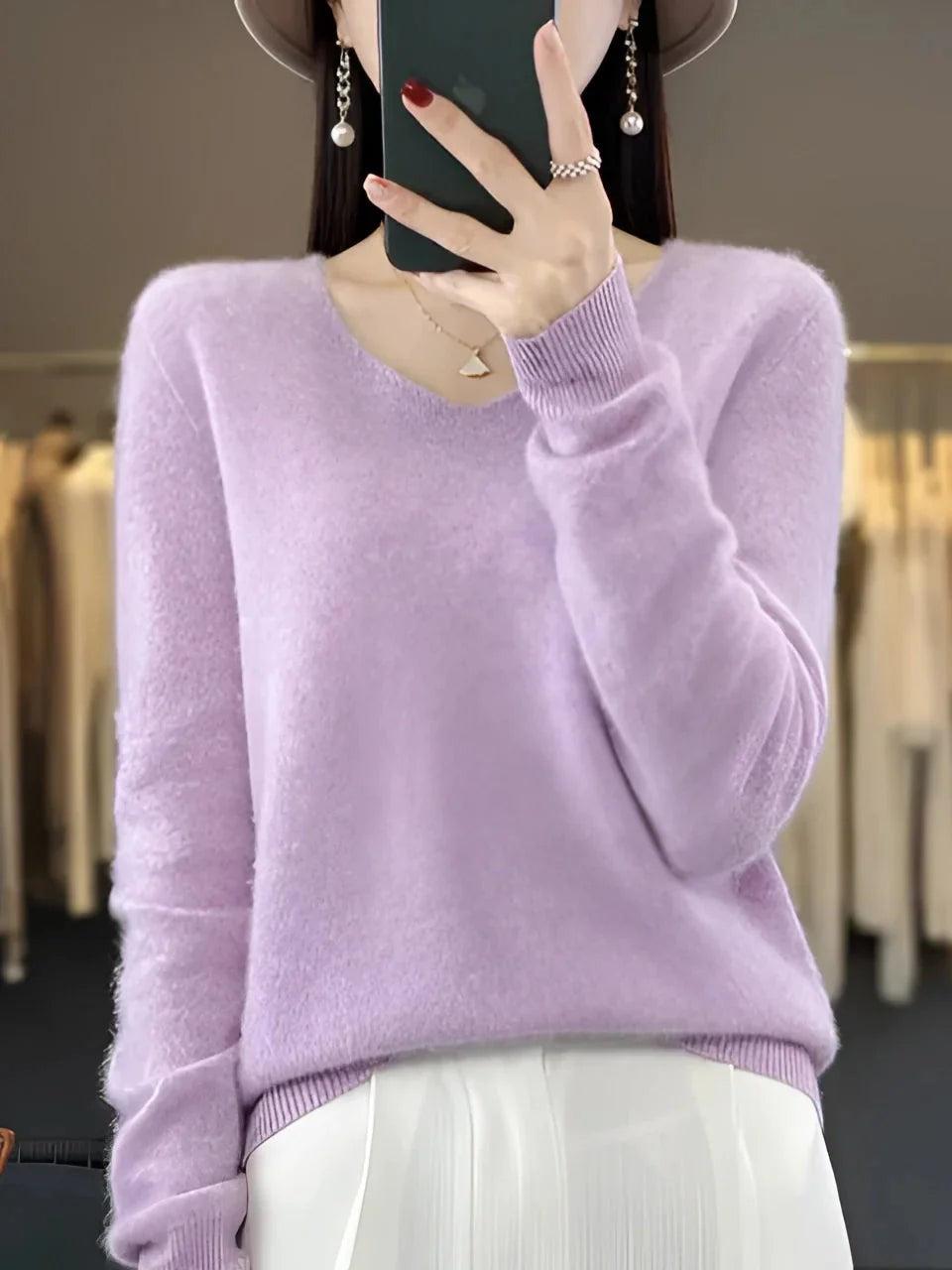 Pull en cachemire élégant pour femme à col en V