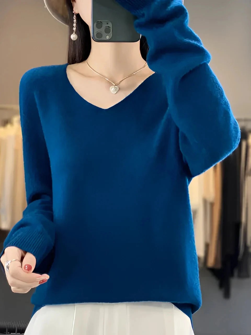 Pull en cachemire élégant pour femme à col en V