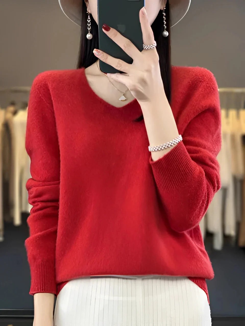 Pull en cachemire élégant pour femme à col en V