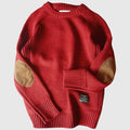 Pull en laine homme à coudières, col rond classique