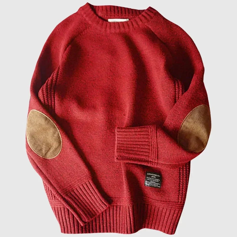 Pull en laine homme à coudières, col rond classique