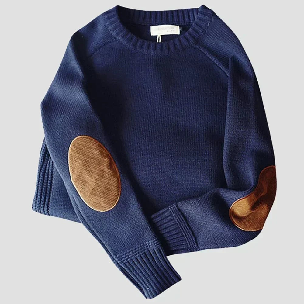 Pull en laine homme à coudières, col rond classique