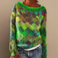 Pull en maille à motif losanges pour femme, coupe ample et oversize
