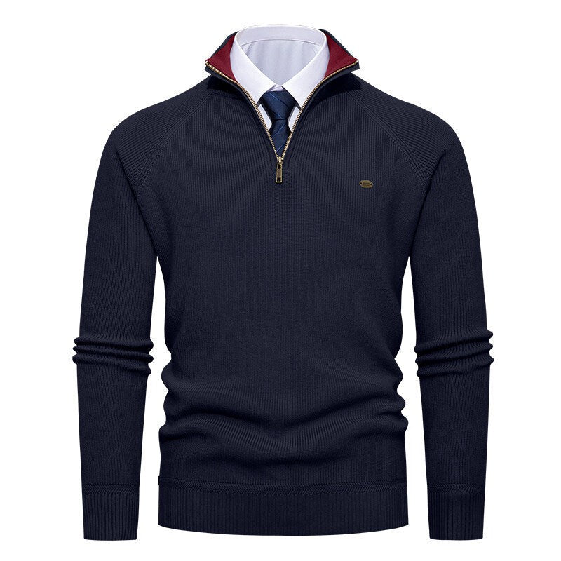 Pull en maille élégant pour homme à col montant et fermeture éclair
